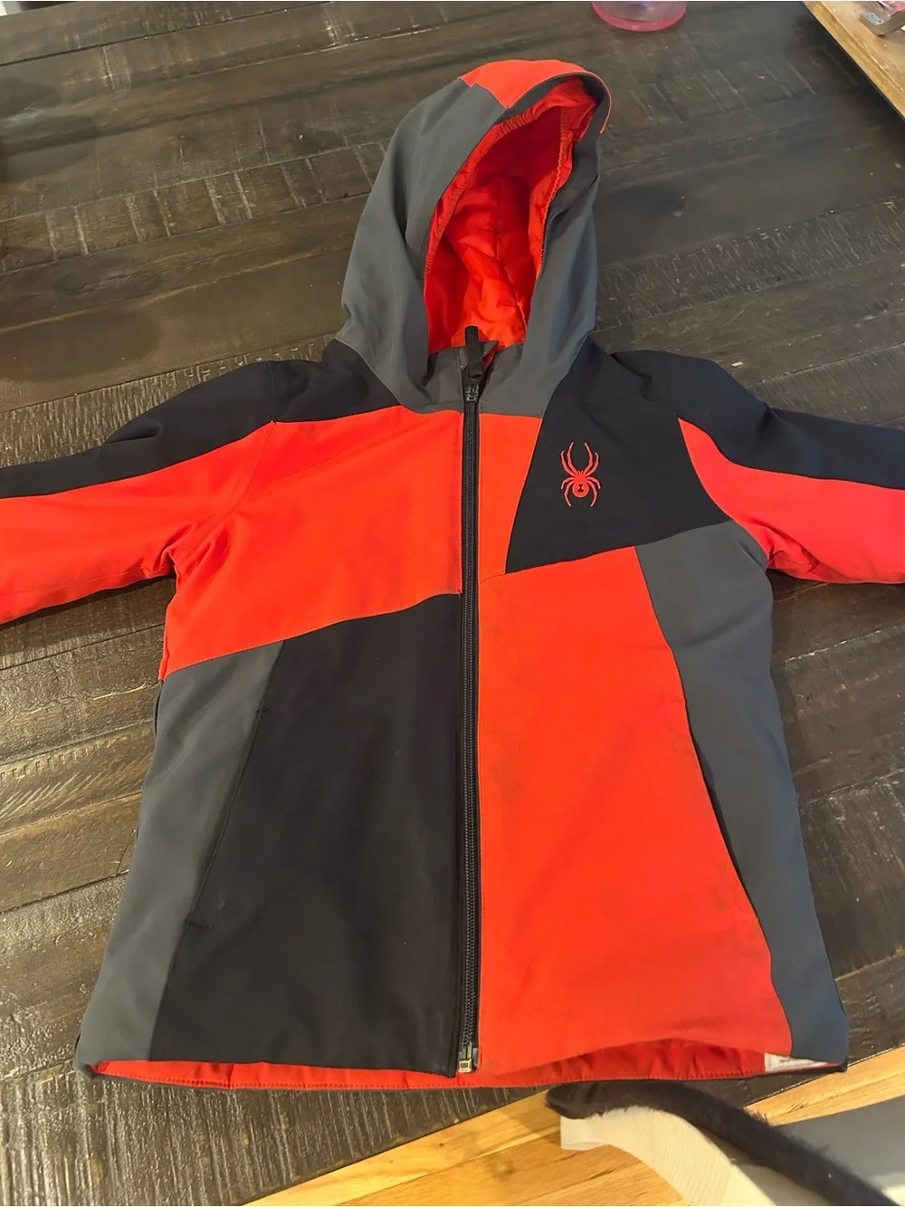 Spyder Kids Red, Gray & Black Hooded ski jacket size 5